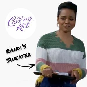 NWT Striped Frayed Color Block V-Neck Sweater ASO Randi - Call Me Kat